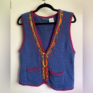 VTG Additions by Ivy Wear Silk Western Aztec Embroidered Beaded Sleeveless Vest